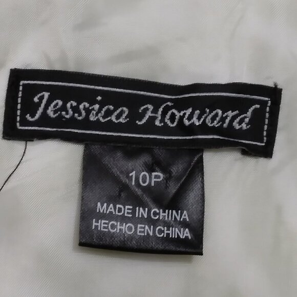 Jessica Howard |  Lime Green Patterned Linen Sheath Dress Embellished | Size 10P - Picture 8 of 9